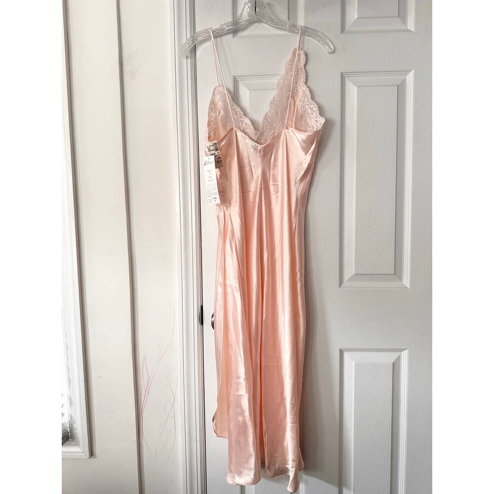 Etienne Peach Satin Vintage Long Robe Beaded Lace Slip Night Gown NWT Medium - Picture 14 of 16